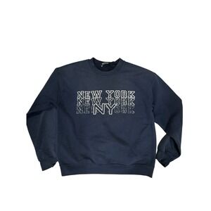 Vtg MV Sport New York Graphic Sweatshirt Women's Size Medium Navy Blue Crew Neck